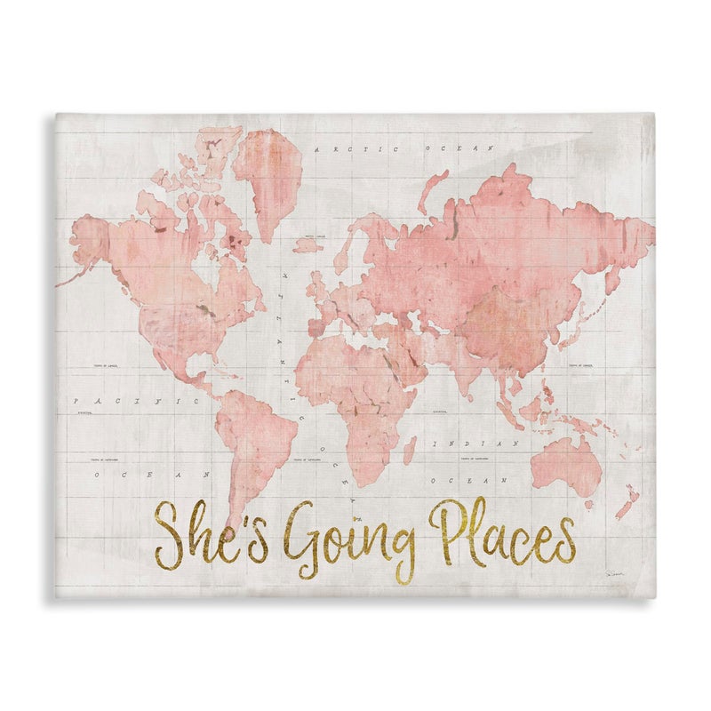 Stupell Industries Going Places Girl's Map, Designed By Sue Schlabach, 20 x 16, Canvas Wall Art - Image 1